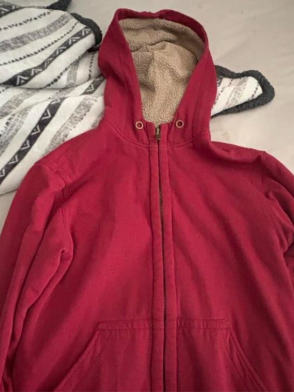 Faded Glory Sherpa Lined Full Zip Hoodie Red Sweatshirt Size S (34-36)